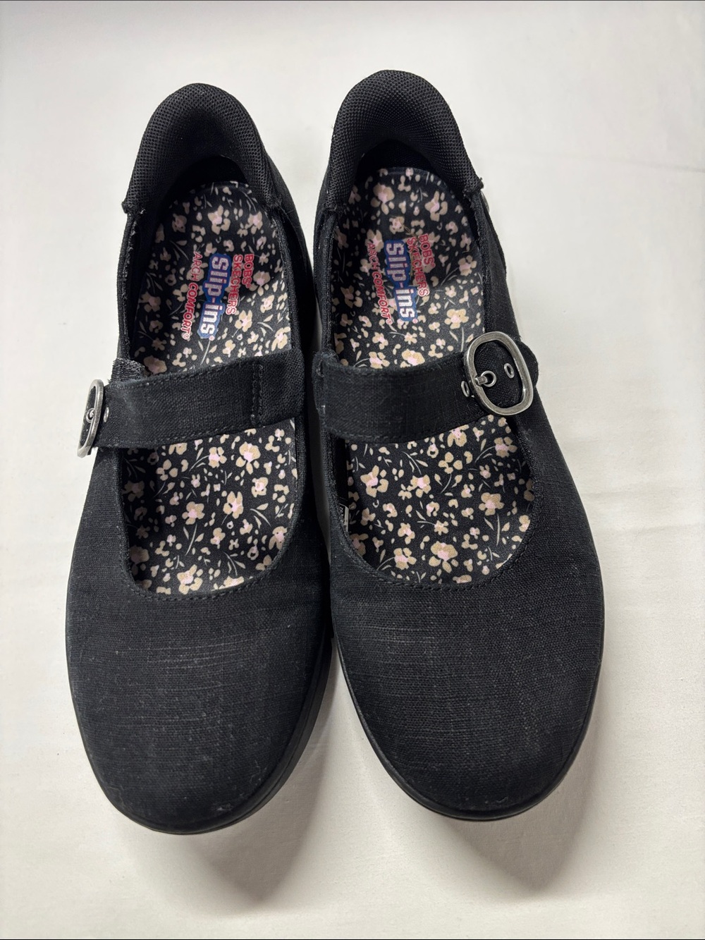 BOBS from Skechers Black Floral-Insole Mary Jane Flats